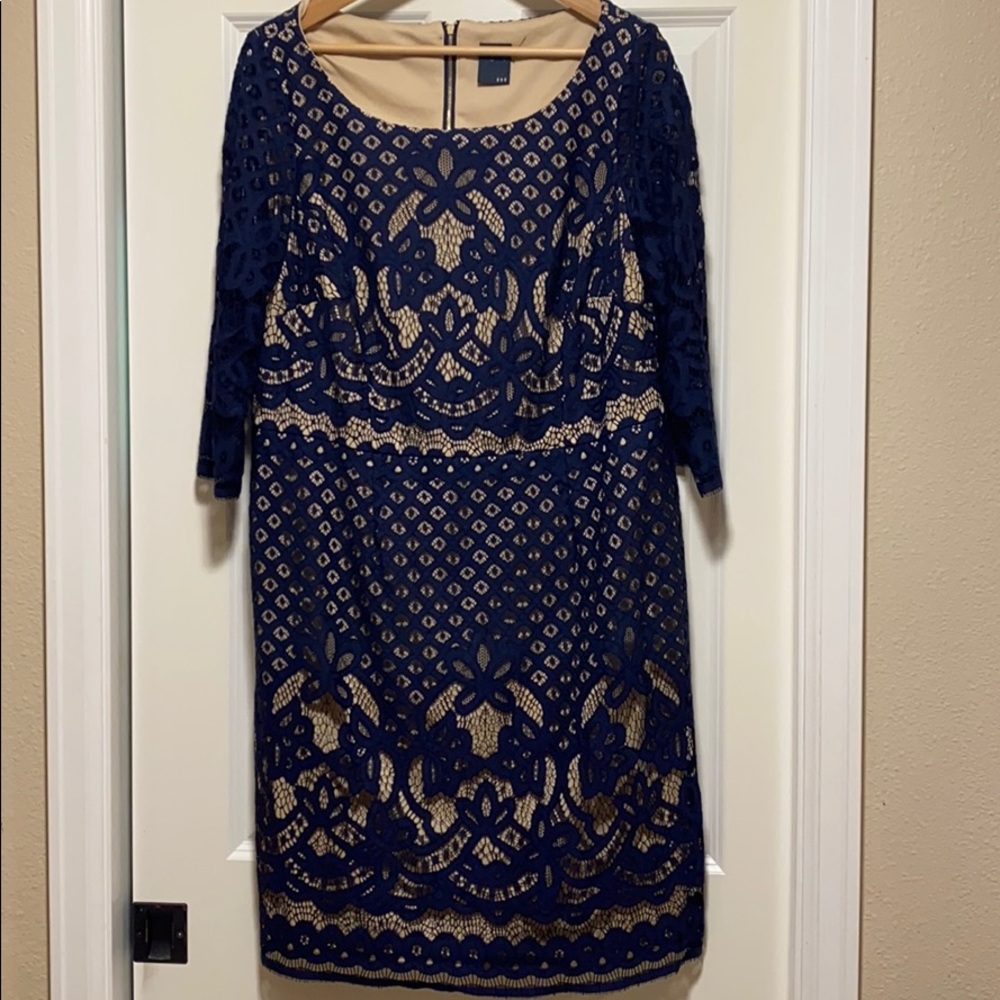 Blue Nude Lace Dress with sleeves